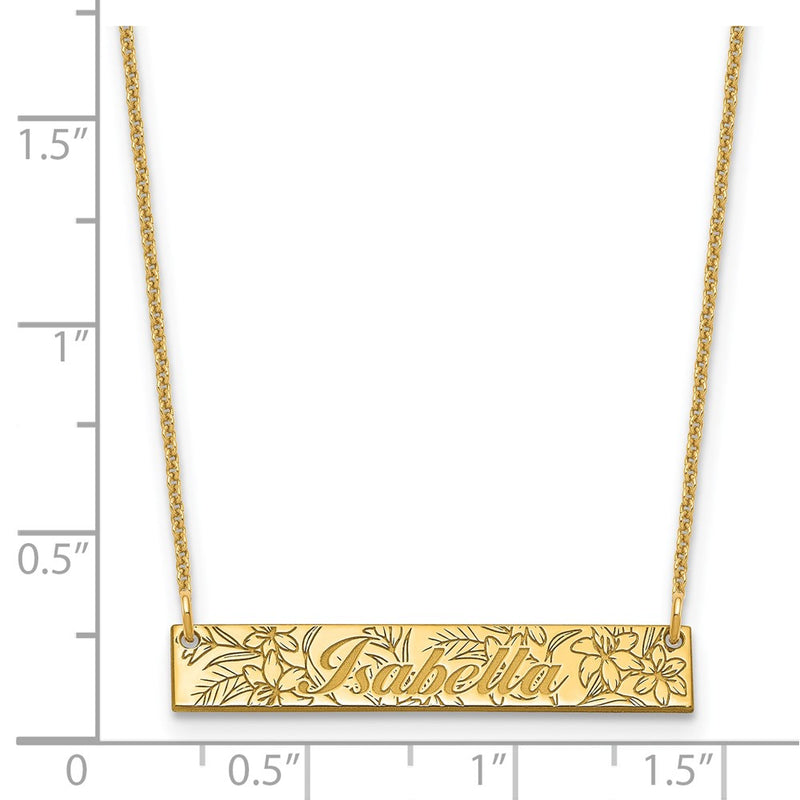 10k Yellow Gold Name and Birth Flower Bar Necklace