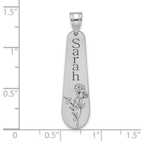 10k White Gold Brushed Name and Birth Flower Pendant