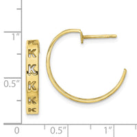10k Yellow Gold Brushed Initial Post Hoop Earrings