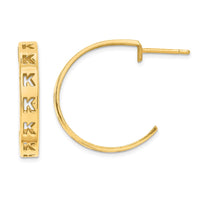 10k Yellow Gold Brushed Initial Post Hoop Earrings
