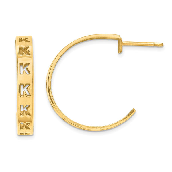 10k Yellow Gold Brushed Initial Post Hoop Earrings