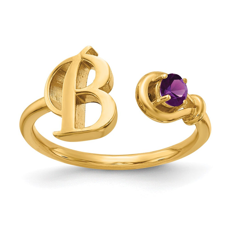 10k Yellow Gold Initial B with Birthstone Ring
