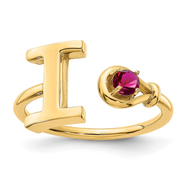 10KY Letter I with Birthstone Ring
