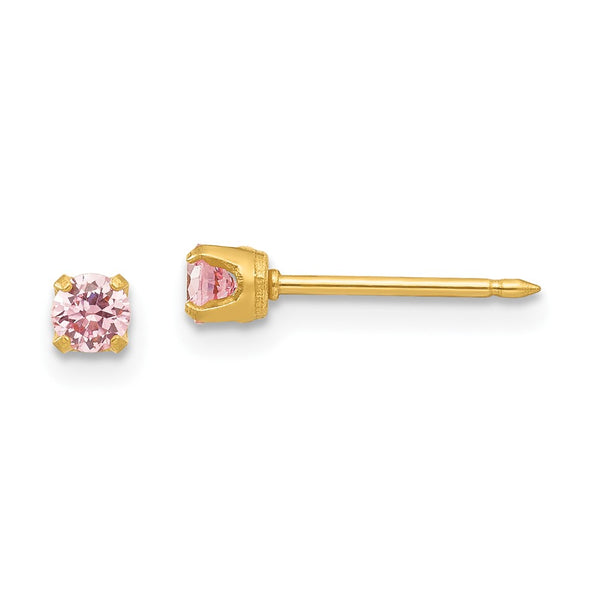Inverness Stainless Steel 24K Gold-plated 3mm Pink CZ Post Earrings