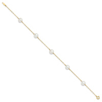 14K 7-8mm White Near Round FW Cultured Pearl 5-station 10in Anklet