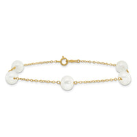 14K 7-8mm White Near Round FW Cultured Pearl 5-station 9in Anklet