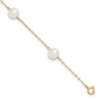 14K 7-8mm White Near Round FW Cultured Pearl 5-station 10in Anklet