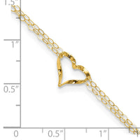 14k Double Strand Heart 10in Plus 1in ext. Anklet