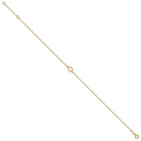 14k Two-tone Textured and Polished Heart 9in Plus 1in ext. Anklet