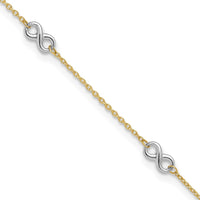 14K Two-tone Polished Infinity 10in Plus 1 in ext. Anklet
