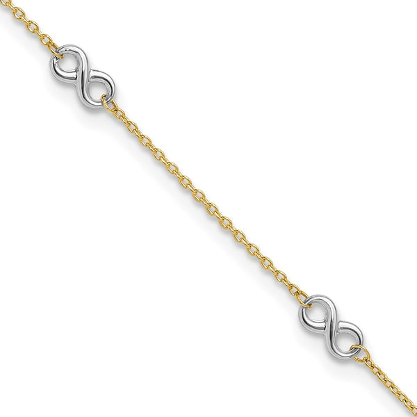 14K Two-tone Polished Infinity 10in Plus 1 in ext. Anklet