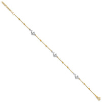 14K Two-tone Polished Bead & Dolphin 9in Plus 1in ext Anklet