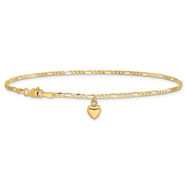 14k Figaro Link with Dangling Heart Anklet