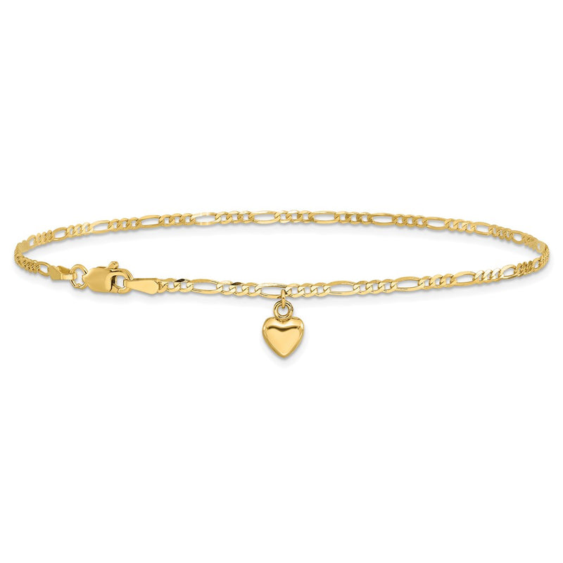 14k Figaro Link with Dangling Heart Anklet