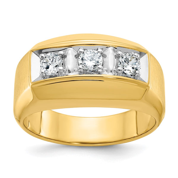 14ktt IBGoodman Men's Polished & Satin 3-Stone Diamond Ring
