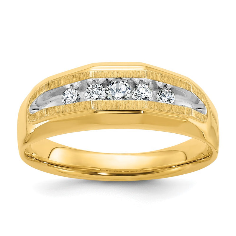 14k w/ White RH IBGoodman Men's Polished/Satin 5-Stone Diamond Ring