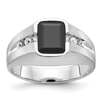 14k White Gold IBGoodman Men's Polished & Satin Onyx & Diamond Ring