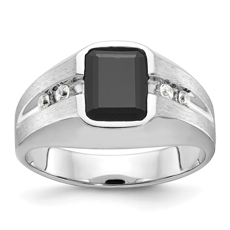 14k White Gold IBGoodman Men's Polished & Satin Onyx & Diamond Ring