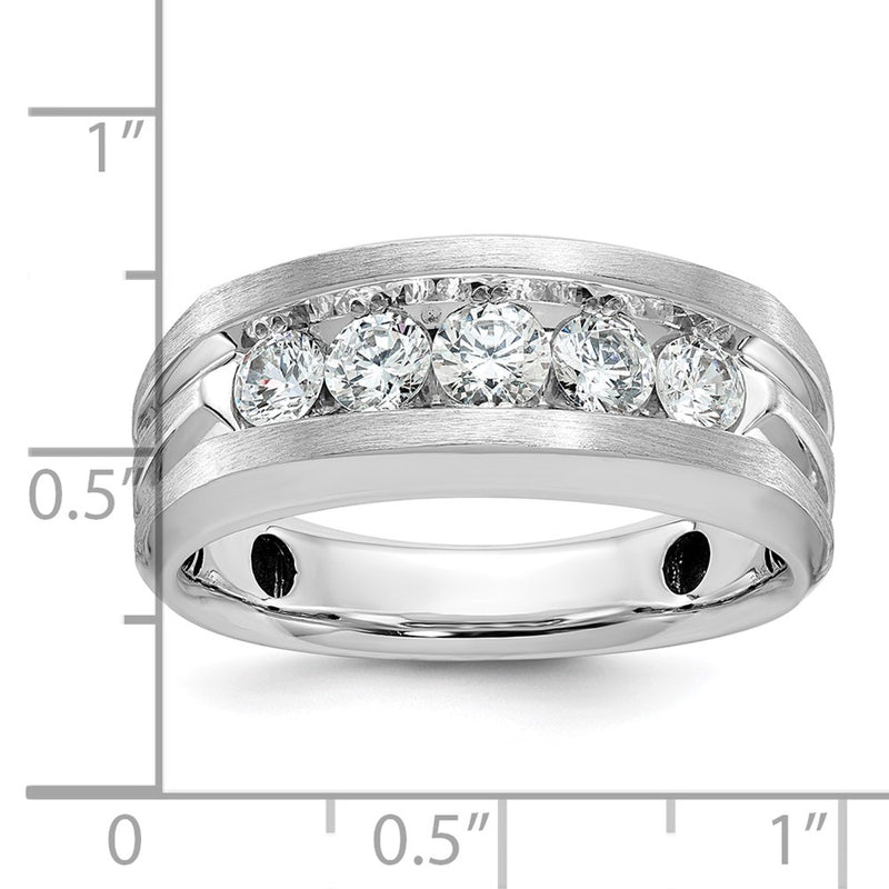 14k White Gold IBGoodman Men's Polished & Satin 5-Stone Diamond Ring