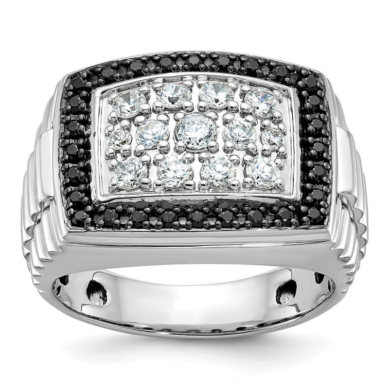 14k White Gold IBGoodman Men's Polished & Textured Cluster Ring Mtg