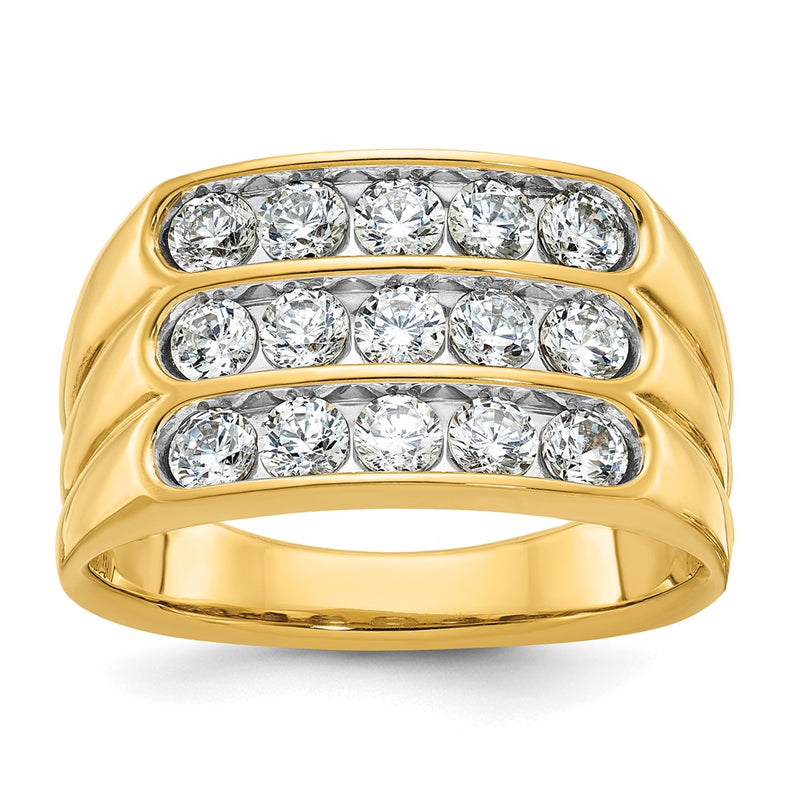 14k IBGoodman Men's Polished and Grooved 3-Row Ring Mounting