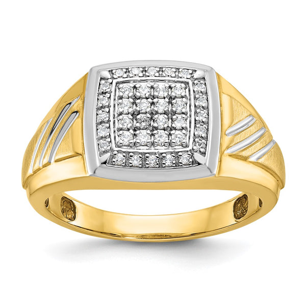 14k IBGoodman Men's Polished Satin & Grooved Square Cluster Ring Mtg