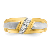 14k Two-tone IBGoodman Men's Polished and Satin 3-Stone Diamond Ring