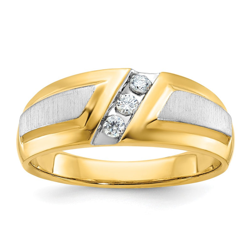14k Two-tone IBGoodman Men's Polished and Satin 3-Stone Diamond Ring