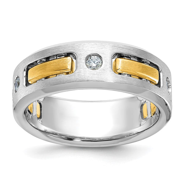 14ktt IBGoodman Men's Polished Satin & Cut-Out 3-Stone Ring Mounting
