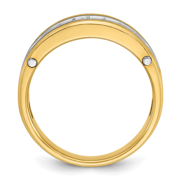 14k Two-tone IBGoodman Men's Polished Satin & Grooved Diamond Ring