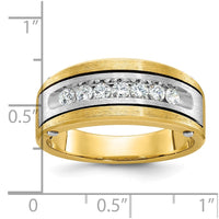 14k Two-tone IBGoodman Men's Polished Satin & Grooved Diamond Ring