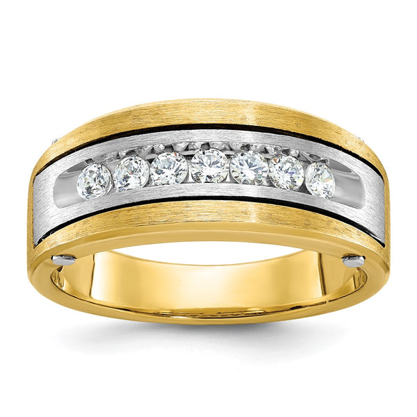 14k Two-tone IBGoodman Men's Polished Satin & Grooved Diamond Ring