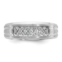 14k White Gold IBGoodman Men's Polished Satin & Grooved Ring Mtg