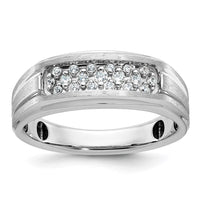 14k White Gold IBGoodman Men's Polished Satin & Grooved Ring Mtg