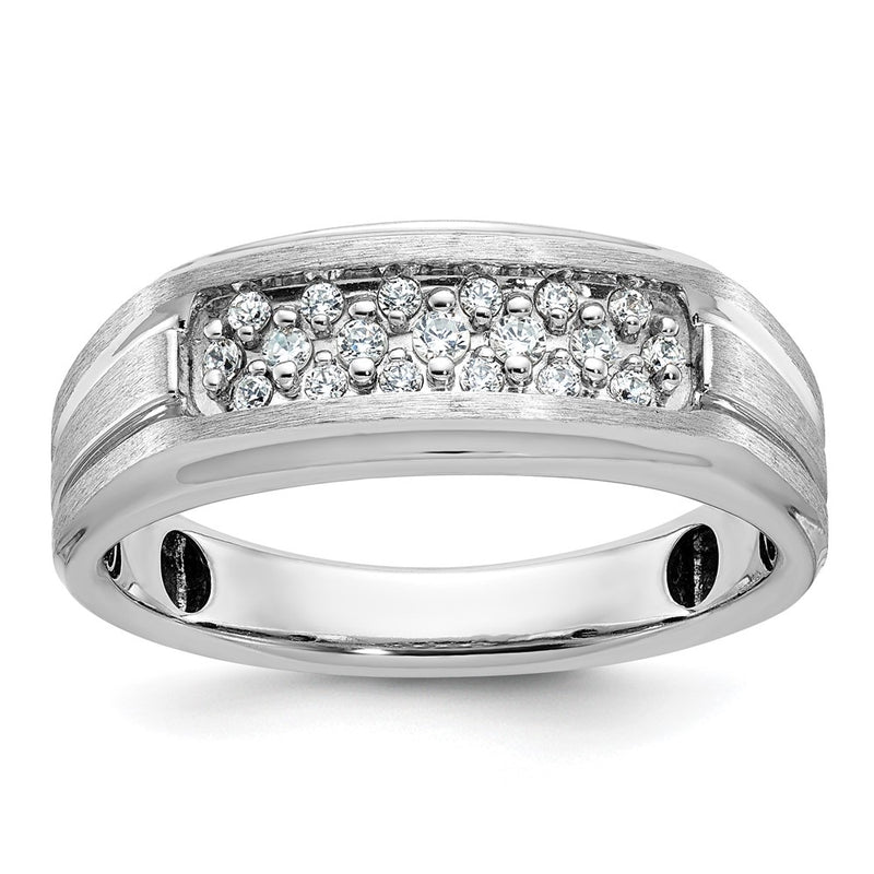 14k White Gold IBGoodman Men's Polished Satin & Grooved Ring Mtg