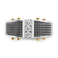 14ktt w/ Black RH IBGoodman Men's Textured 3-Stone Diamond Ring