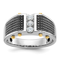 14ktt w/ Black RH IBGoodman Men's Textured 3-Stone Diamond Ring