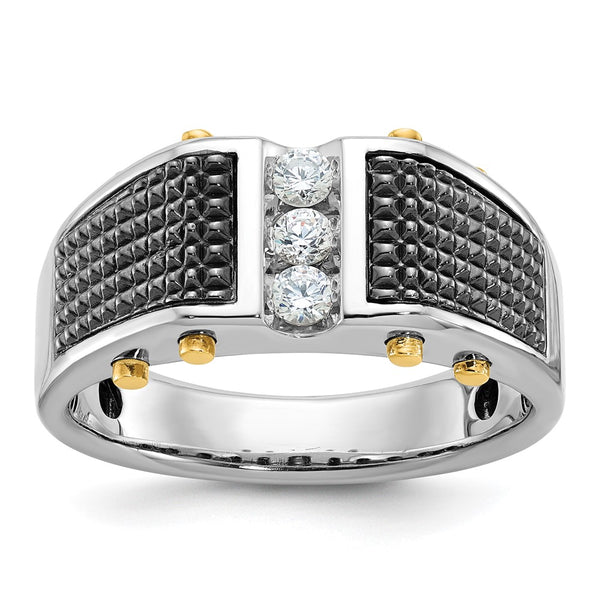 14ktt w/ Black RH IBGoodman Men's Textured 3-Stone Diamond Ring