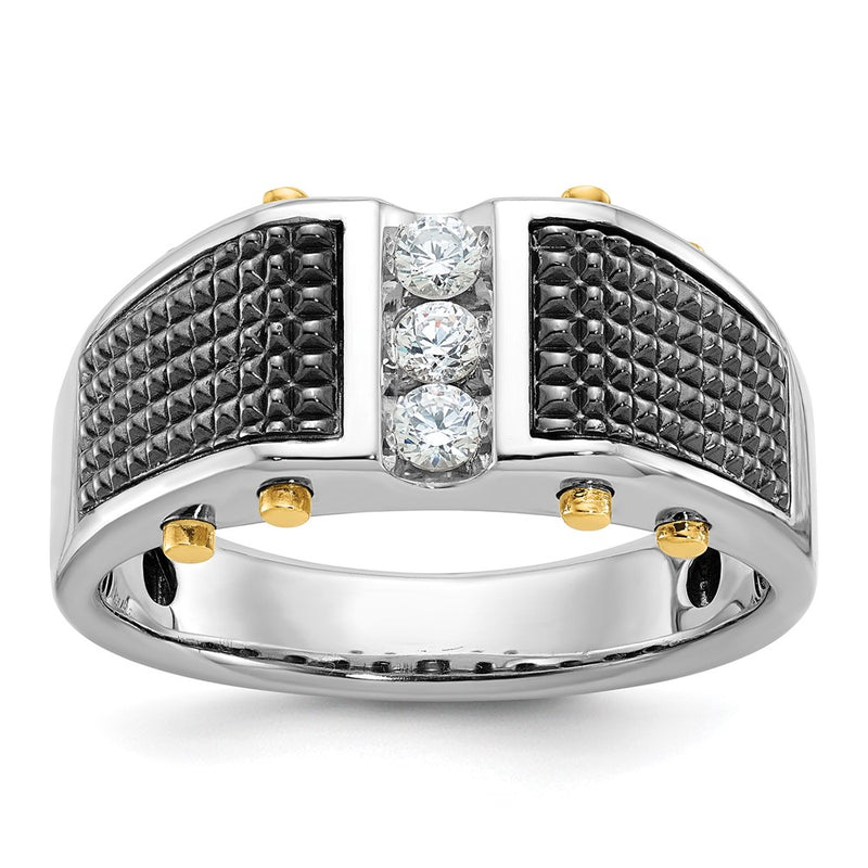 14k Two-tone IBGoodman Men's Polished & Textured 3-Stone Ring Mtg