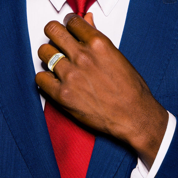 14k IBGoodman Men's Polished Satin and Grooved 5-Stone Ring Mounting