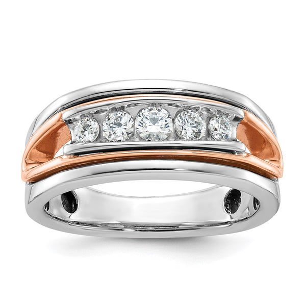 14k White/Rose Gold IBGoodman Men's Polished 5-Stone Diamond Ring