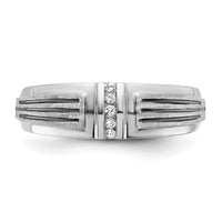 14k White Gold Polished Satin/Grooved 5 Stone Men's Ring Mounting
