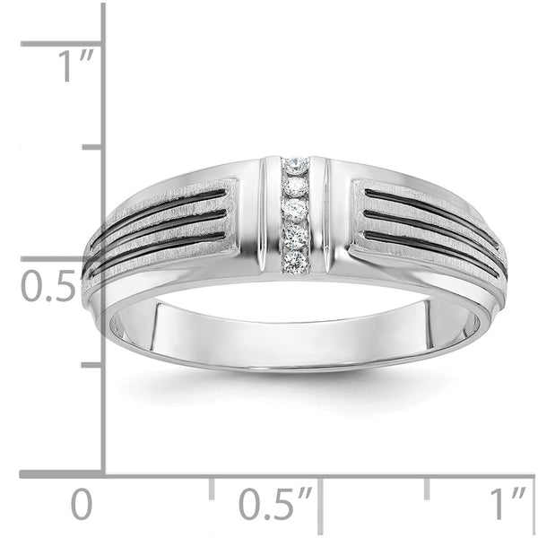 14k White Gold Polished Satin/Grooved 5 Stone Men's Ring Mounting