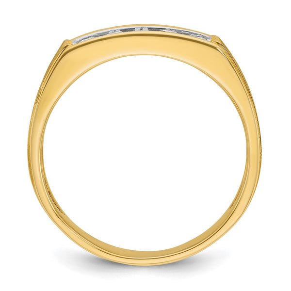 14k IBGoodman Men's Polished Satin & Grooved 2-Row Ring Mounting