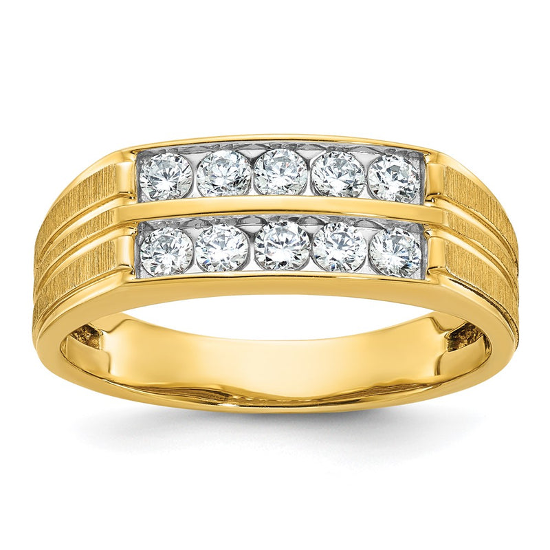 14k IBGoodman Men's Polished Satin & Grooved 2-Row Ring Mounting