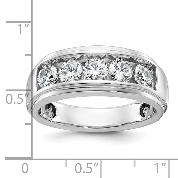 14kw IBGoodman Men's Polished & Grooved 5-Stone Diamond Ring