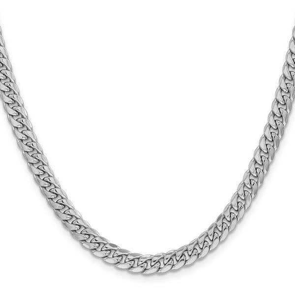 14k White Gold 6mm Semi-Solid Miami Cuban Chain