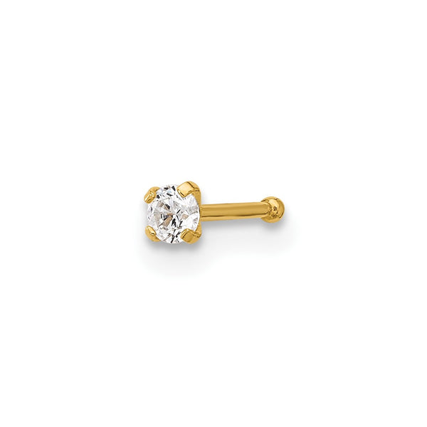 14k 22 Gauge Polished 2.5mm CZ Nose Stud