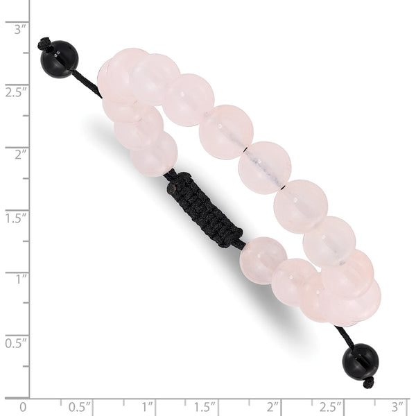 Rose Quartz and Onyx Bead Polyester Black Cord Bolo Adjustable Bracelet