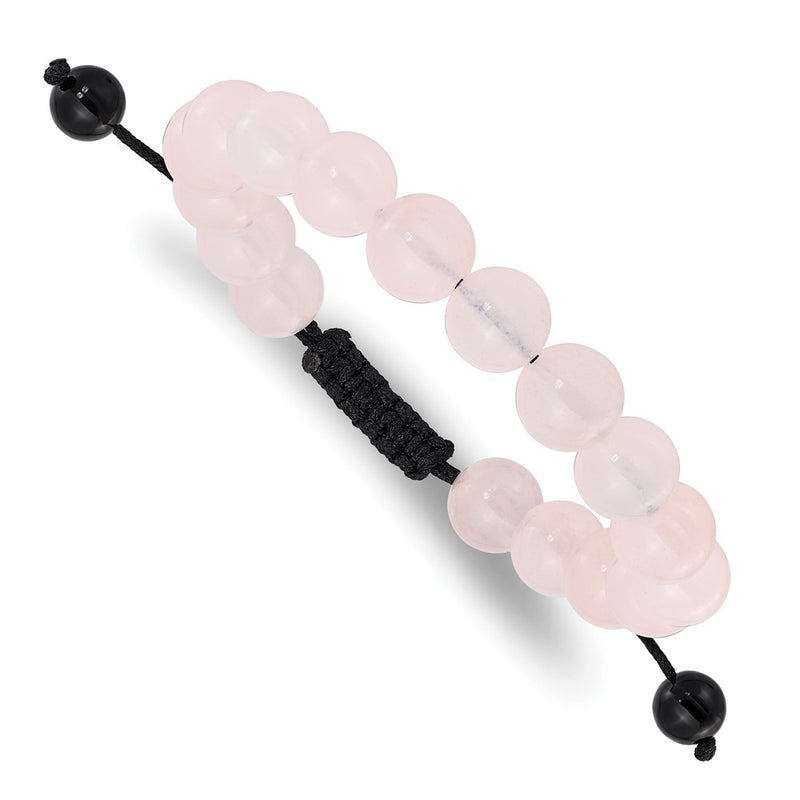 Rose Quartz and Onyx Bead Polyester Black Cord Bolo Adjustable Bracelet